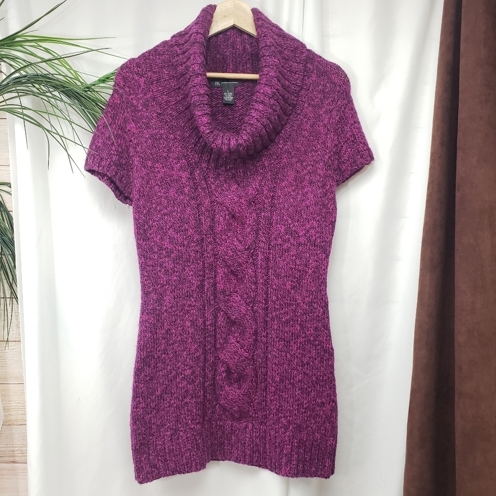 INC International Purple & Black Knit Mini Sweater Dress Cowl Neck - Picture 8 of 8